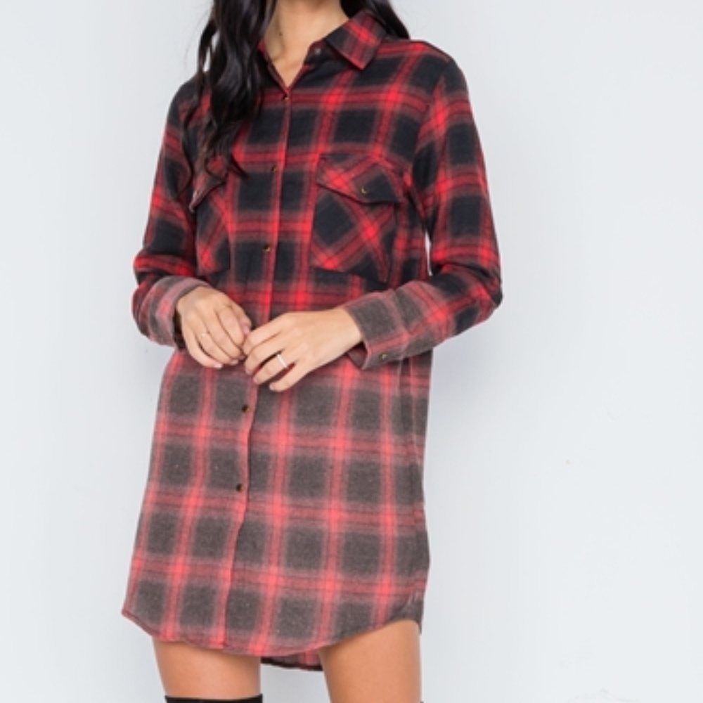 Lumberjack Black & Red Ombre Flannel Shirt Dress - Picture 4 of 5